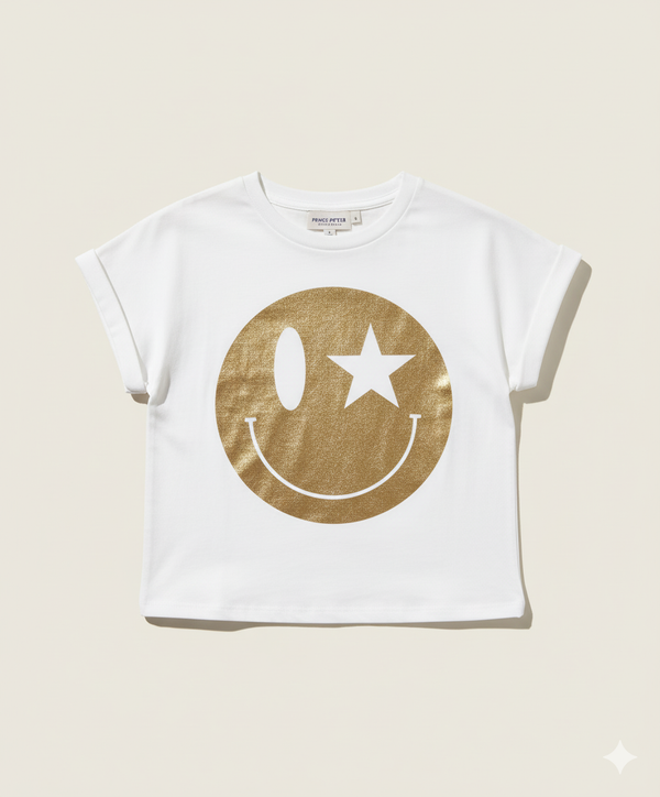 HAPPY FACE FOIL FUSCHIA TEE GOLD - Juniors
