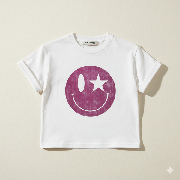 HAPPY FACE FOIL FUSCHIA TEE - juniors