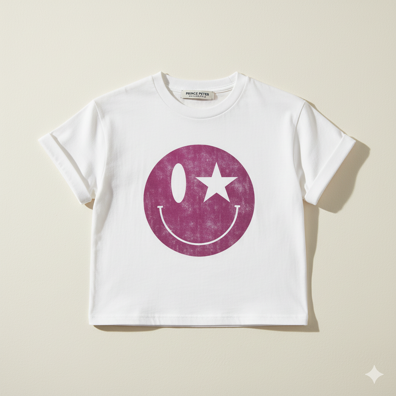 HAPPY FACE FOIL FUSCHIA TEE - juniors