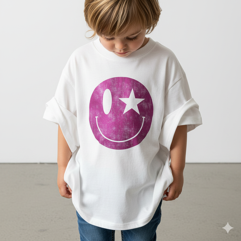 HAPPY FACE FOIL FUSCHIA TEE - juniors