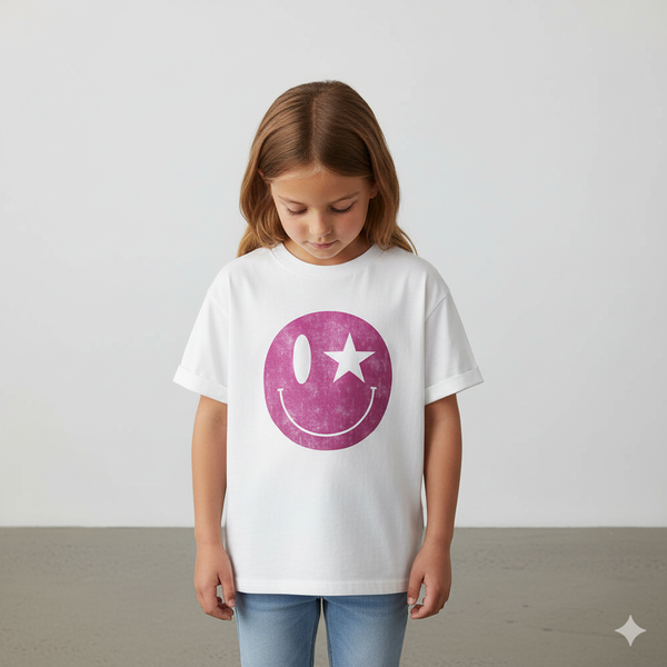 HAPPY FACE FOIL FUSCHIA TEE - juniors