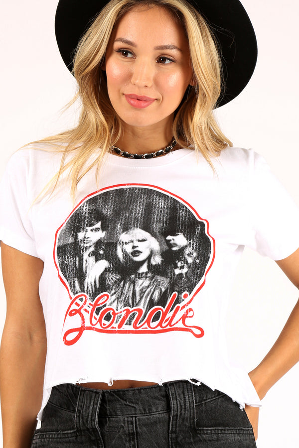 Blondie Logo Distressed Crop Top
